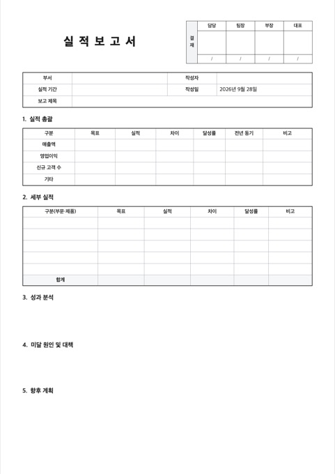 실적보고서 양식 미리보기